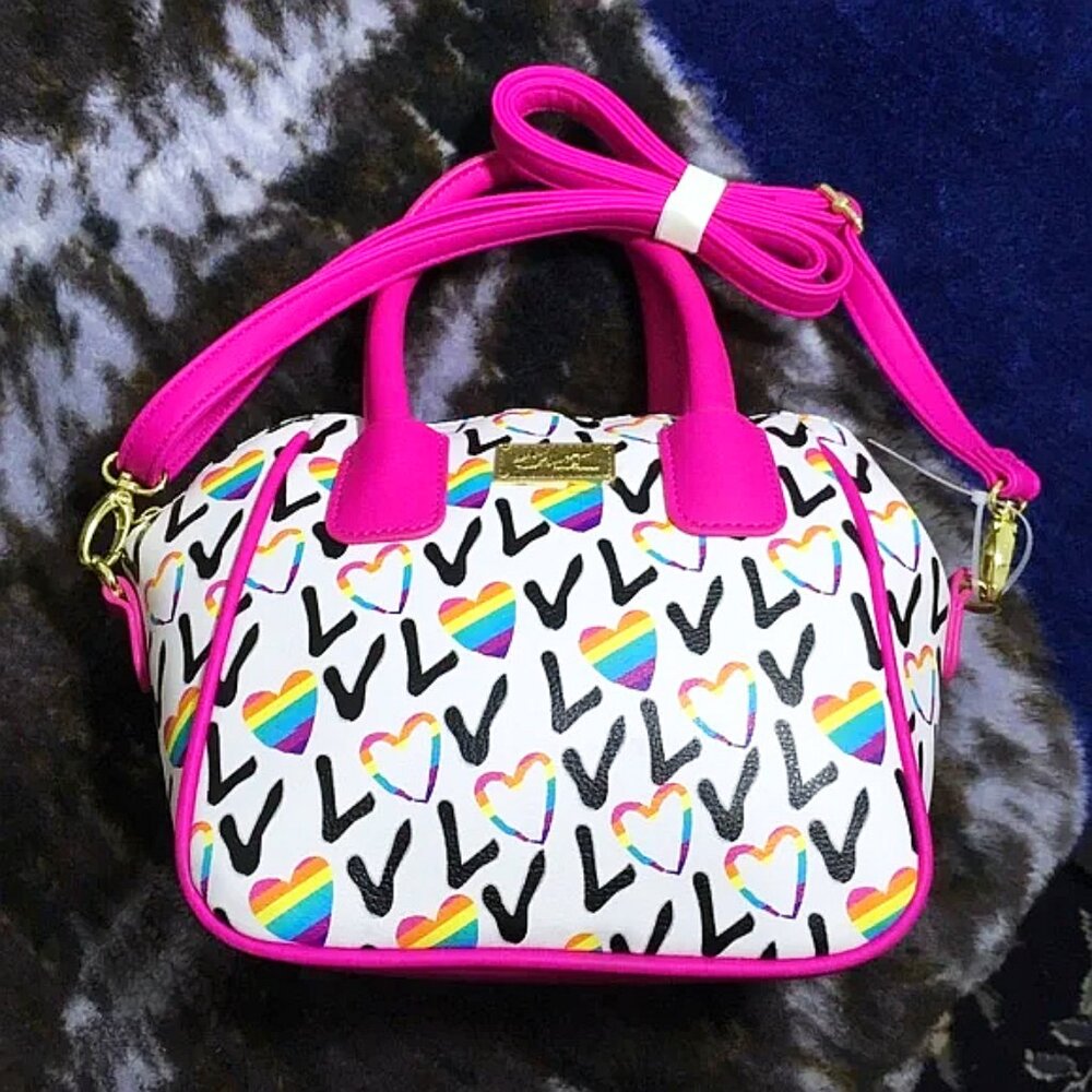 NEW Limited Edition Betsey Johnson Pride Purse Quinn Pink Strap Multicolor Heart